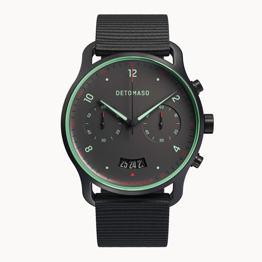 SORPASSO CHRONO GRAY MINT - #tide Ocean Material® Black Woven - Detomaso Watches