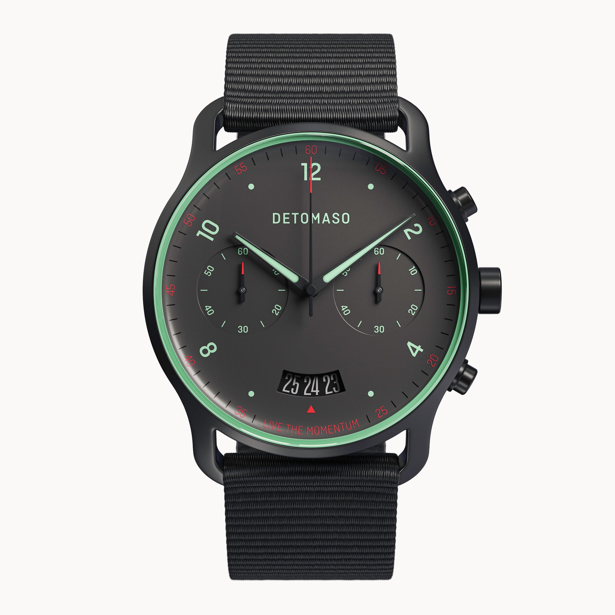 SORPASSO CHRONO GRAY MINT - #tide Ocean Material® Black Woven - Detomaso Watches