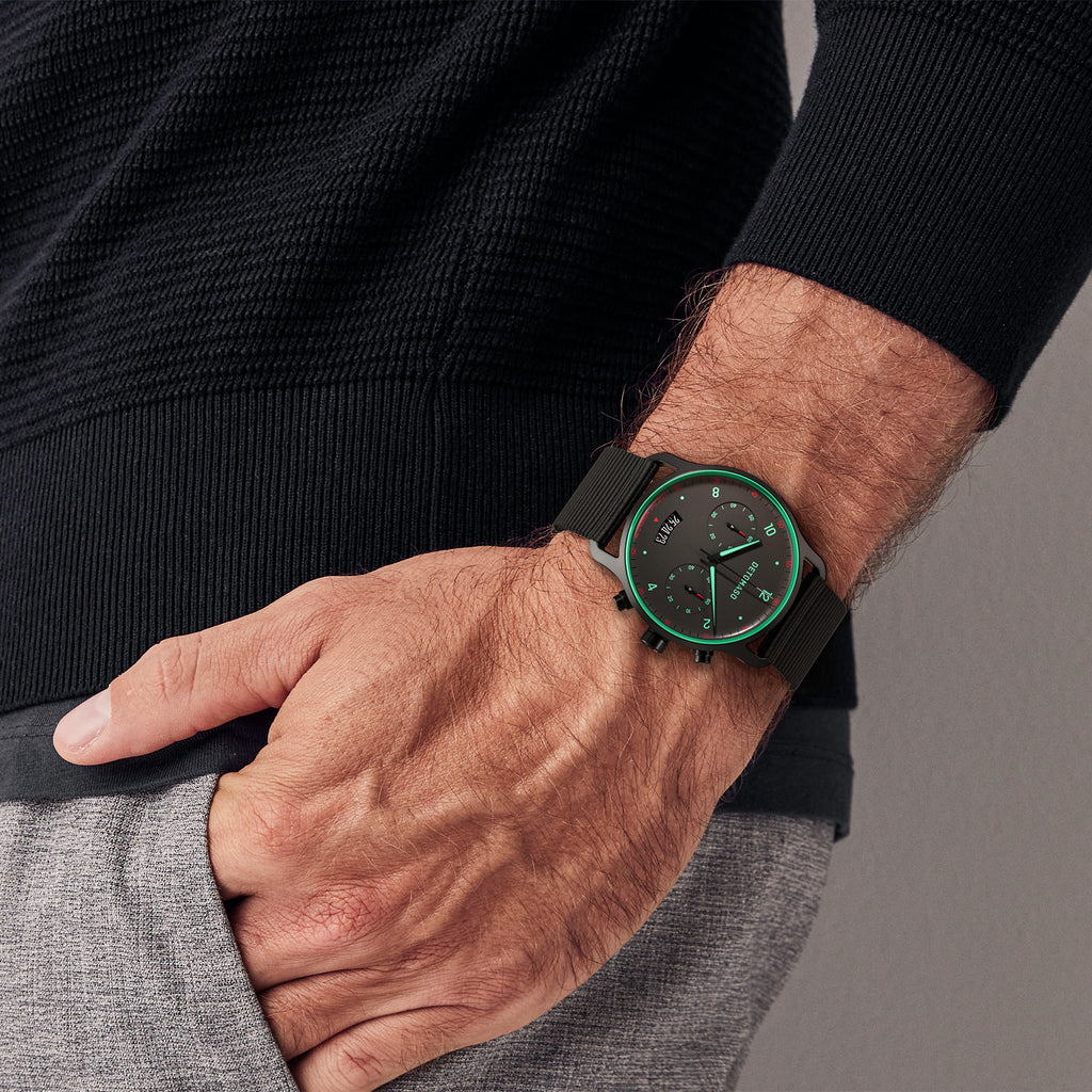 SORPASSO CHRONO GRAY MINT - #tide Ocean Material® Black Woven - Detomaso Watches