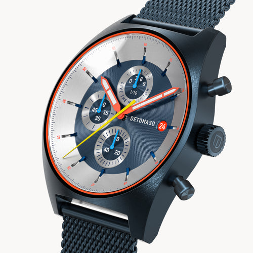 D10 CHRONOGRAPH LIMITED EDITION BLUE - Mesh Dark blue Brushed - Detomaso Watches
