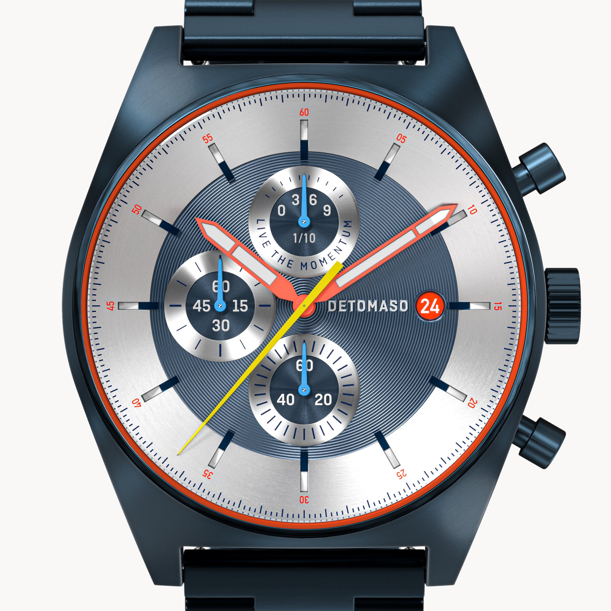 DeTomaso D10 Chronograph Limited Edition Blue Orologio da polso da uomo, analogico, al quarzo, cinturino in pelle marrone, blu, cinghie DeTomaso D10 Chronograph Limited Edition Blue Orologio da polso da uomo, analogico, al quarzo, cinturino in pelle marrone, blu, cinghie