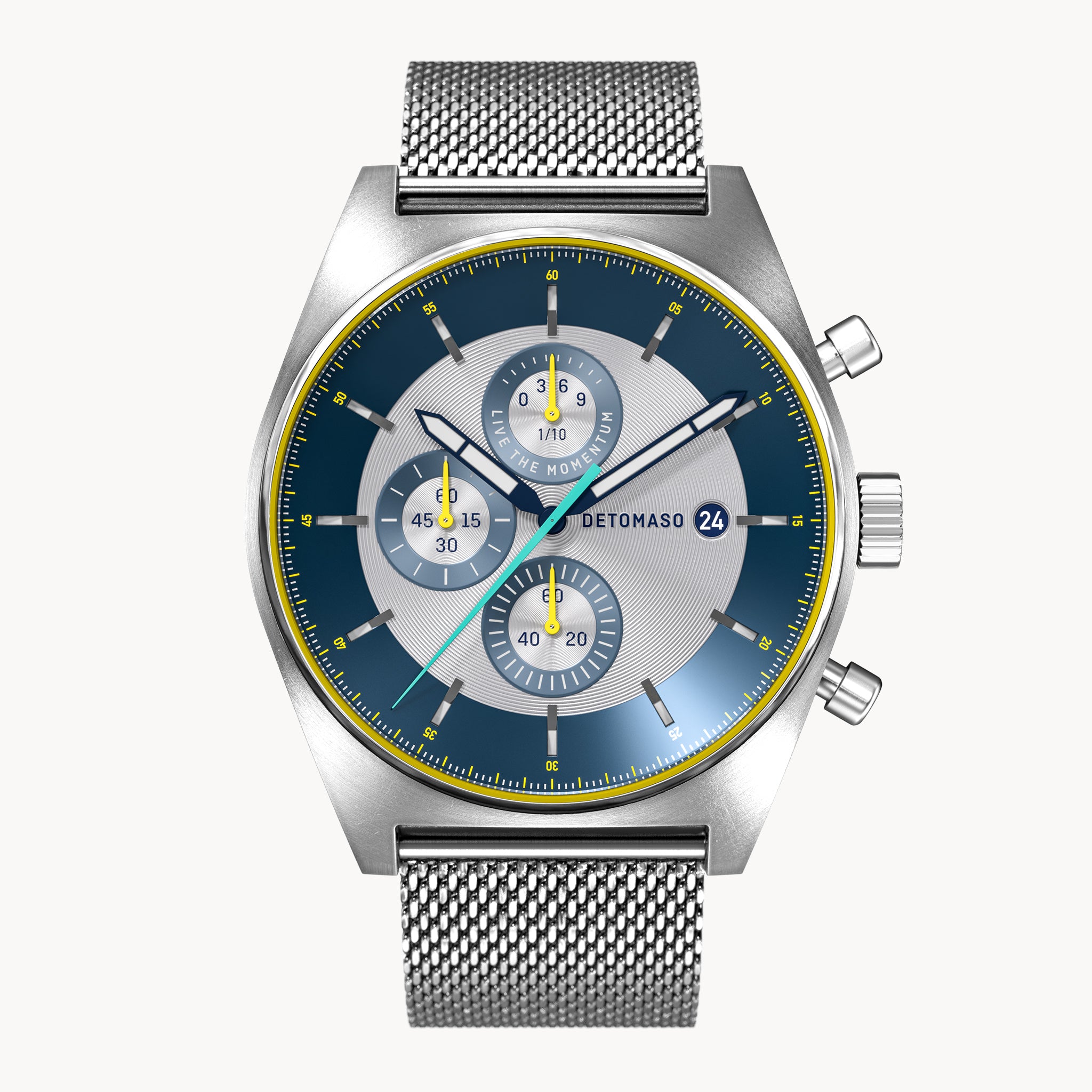 D10 CHRONOGRAPH LIMITED EDITION SILVER - Mesh Silver Brushed - Detomaso Watches