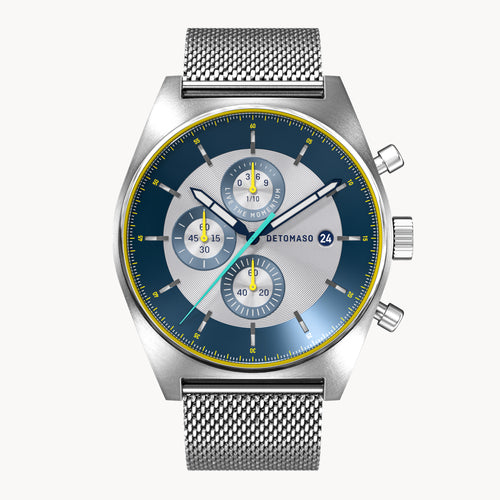 D10 CHRONOGRAPH LIMITED EDITION SILVER - Mesh Silver Brushed - Detomaso Watches
