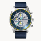 D10 CHRONOGRAPH LIMITED EDITION SILVER - Ocean Plastic Dark blue Woven - Detomaso Watches