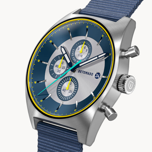 D10 CHRONOGRAPH LIMITED EDITION SILVER - Ocean Plastic Dark blue Woven - Detomaso Watches