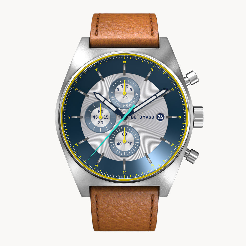 D10 CHRONOGRAPH LIMITED EDITION SILVER - Leather Brown Venere - Detomaso Watches