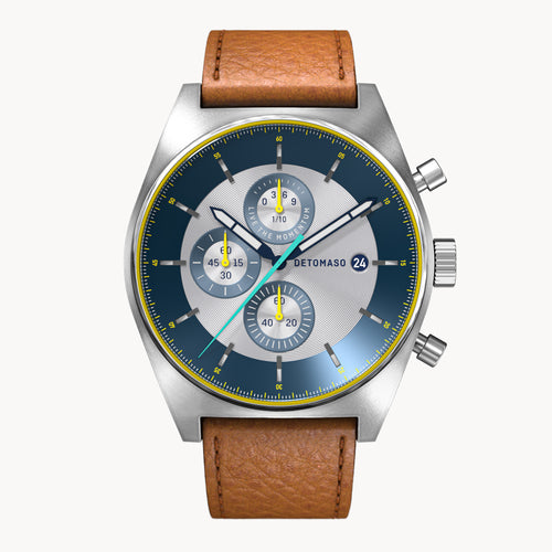 D10 CHRONOGRAPH LIMITED EDITION SILVER - Leather Brown Venere - Detomaso Watches