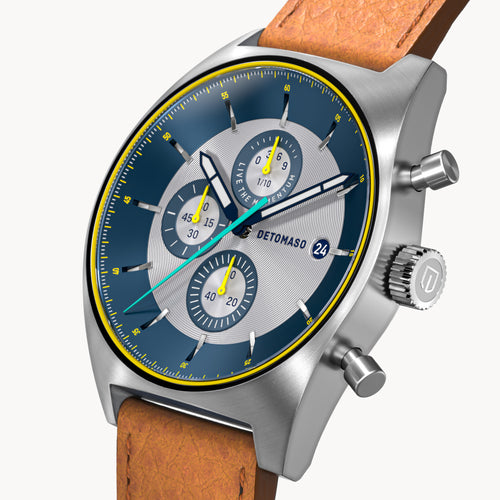 D10 CHRONOGRAPH LIMITED EDITION SILVER - Leather Brown Venere - Detomaso Watches