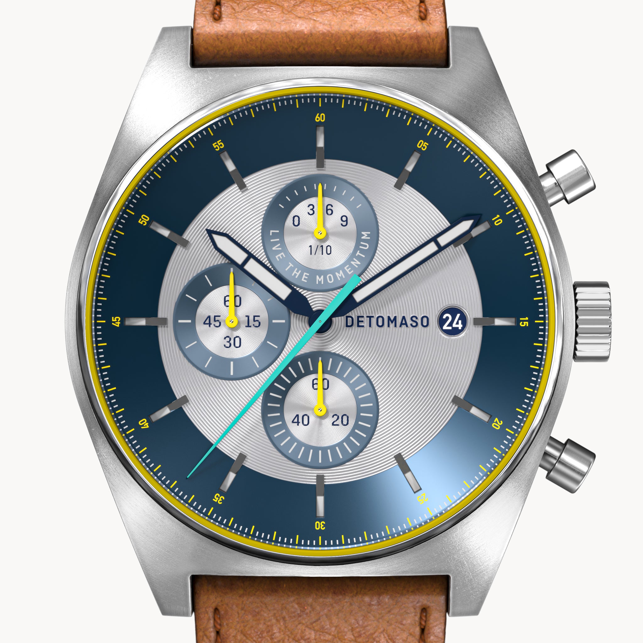 D10 CHRONOGRAPH LIMITED EDITION SILVER - Leather Brown Venere - Detomaso Watches