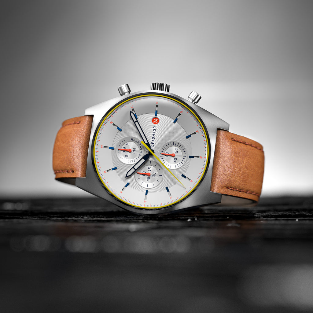 D10 CHRONOGRAPH LIMITED EDITION WHITE - Leather Brown Classic - Detomaso Watches