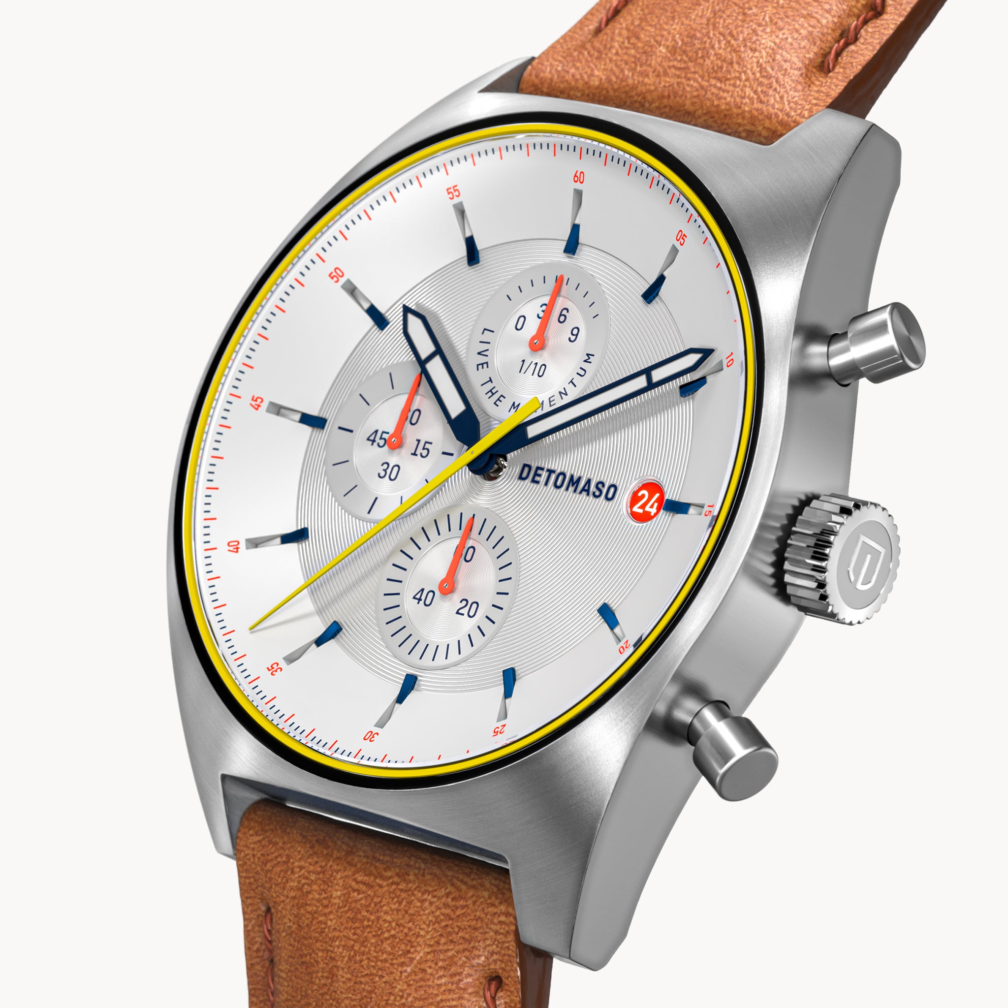 D10 CHRONOGRAPH LIMITED EDITION WHITE - Leather Brown Classic - Detomaso Watches