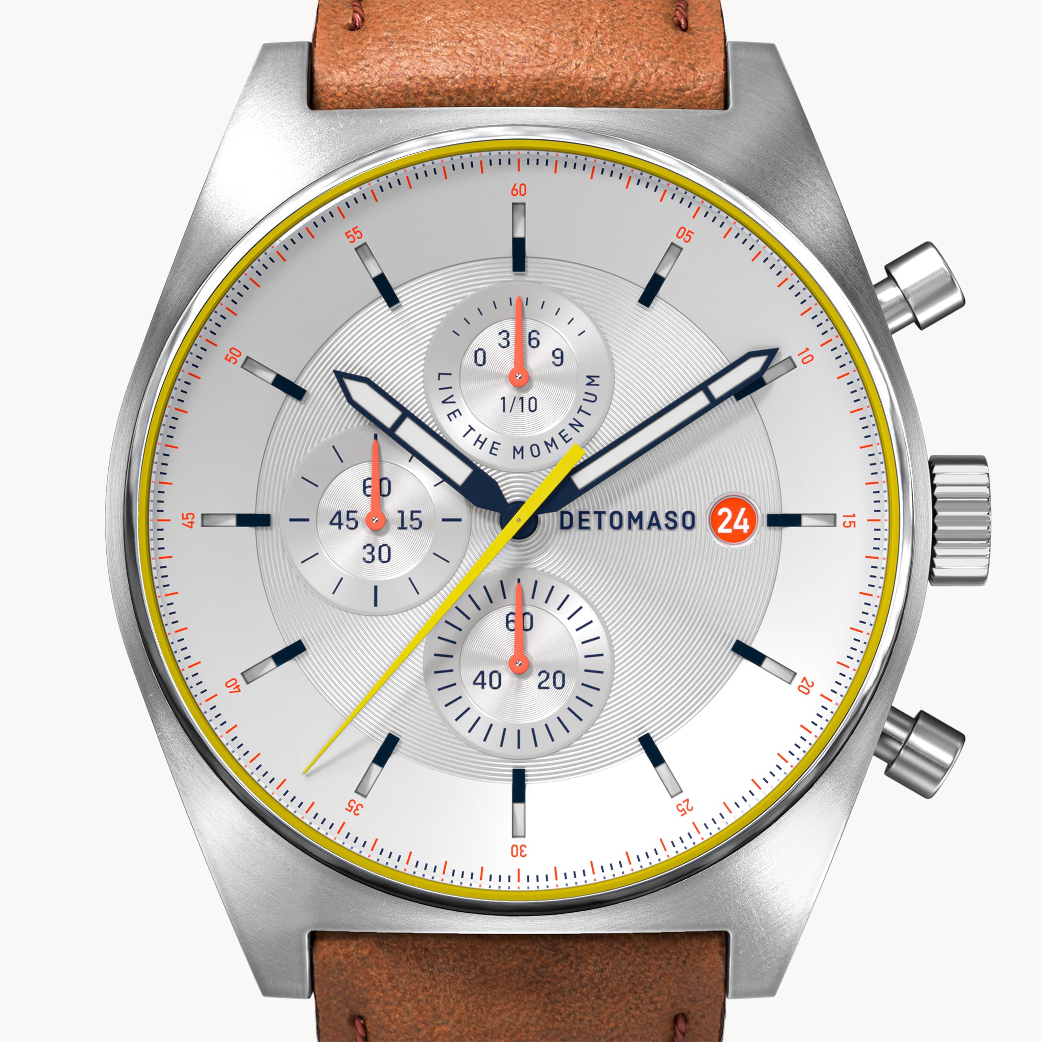 D10 CHRONOGRAPH LIMITED EDITION WHITE - Leather Brown Classic - Detomaso Watches