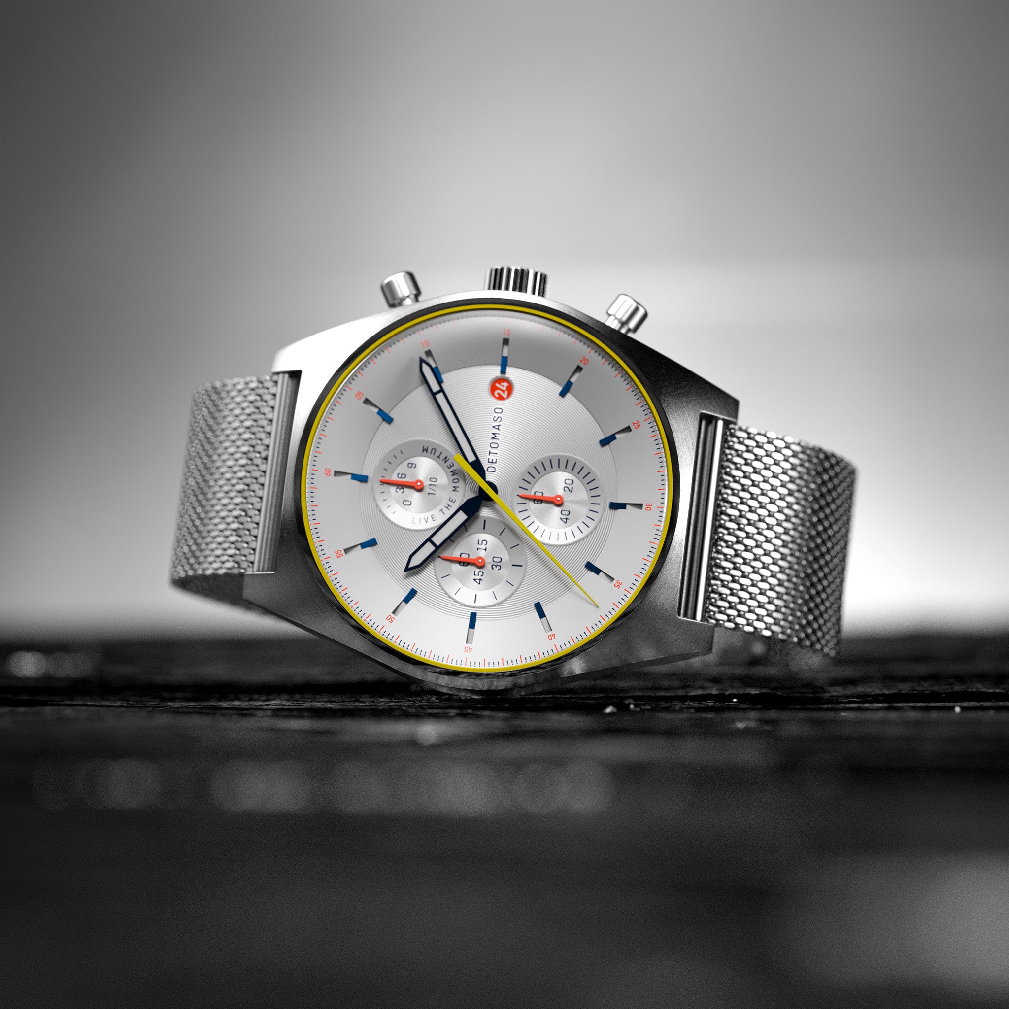 DeTomaso D10 Chronograph Gray Orange Orologio da polso da uomo, analogico, al quarzo, in acciaio inox, colore: grigio, grigio, Bracciale DeTomaso D10 Chronograph Gray Orange Orologio da polso da uomo, analogico, al quarzo, in acciaio inox, colore: grigio, grigio, Bracciale