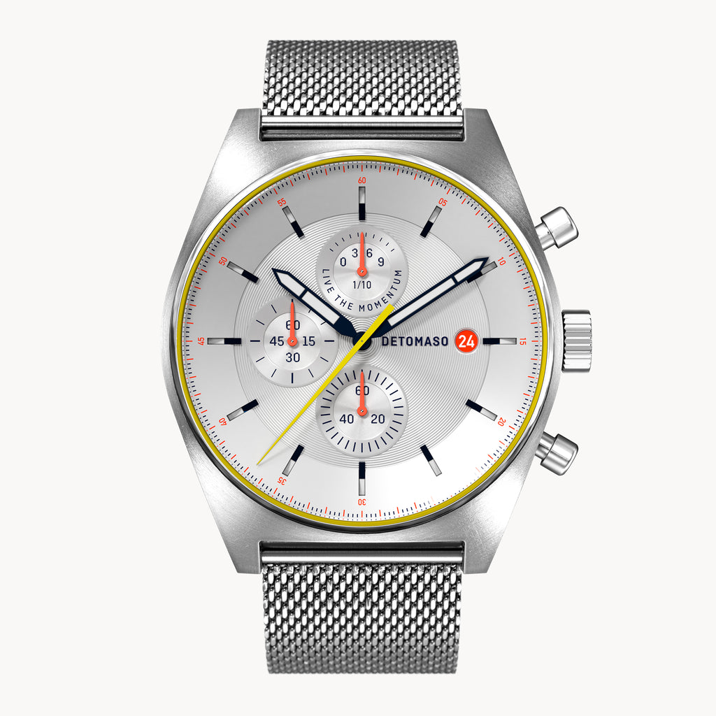 D10 CHRONOGRAPH LIMITED EDITION WHITE - Mesh Silver Brushed - Detomaso Watches