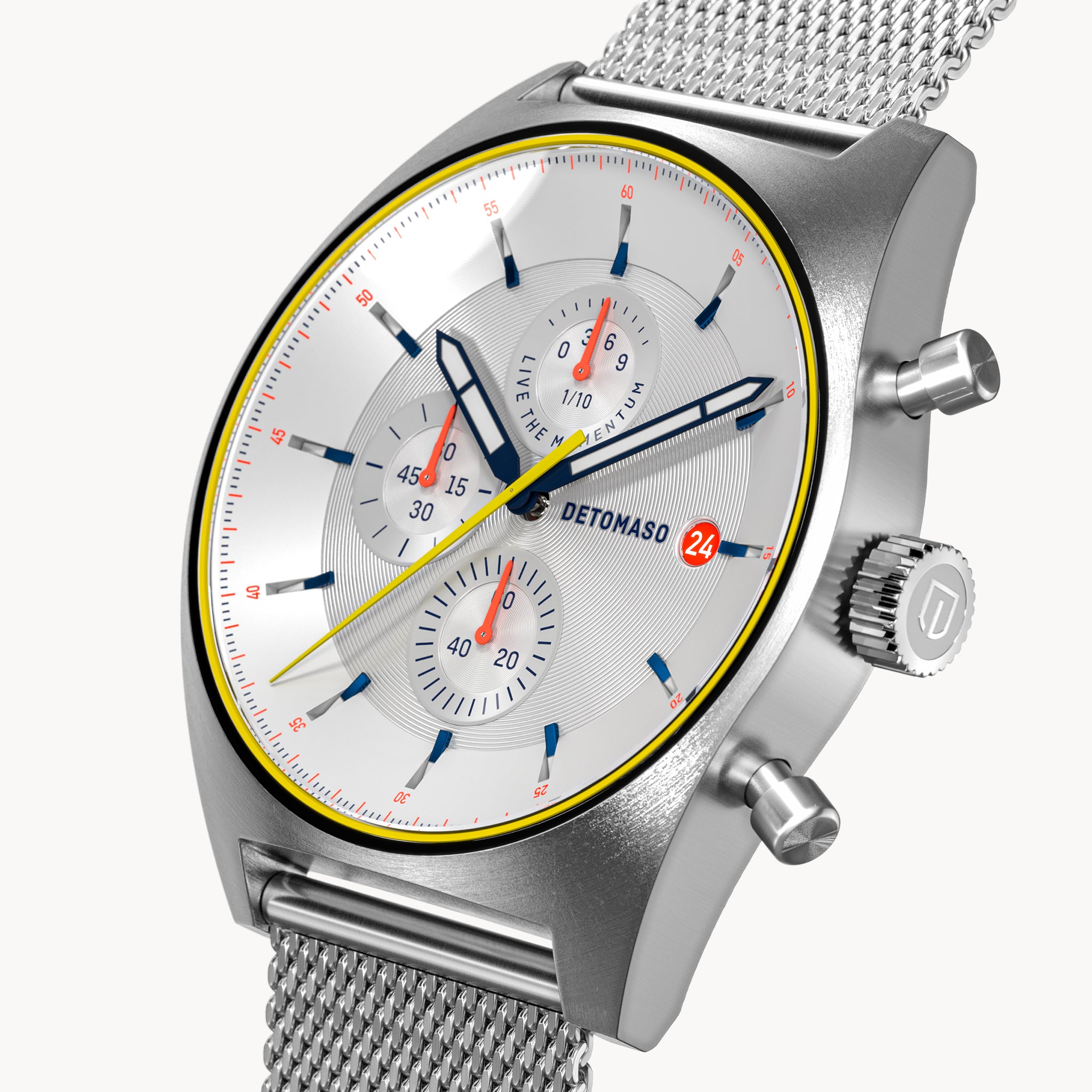 D10 CHRONOGRAPH LIMITED EDITION WHITE - Mesh Silver Brushed - Detomaso Watches