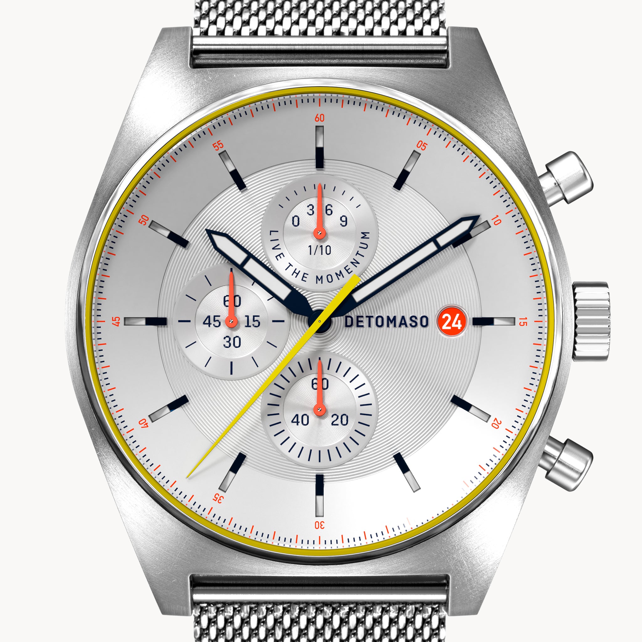 D10 CHRONOGRAPH LIMITED EDITION WHITE - Mesh Silver Brushed - Detomaso Watches