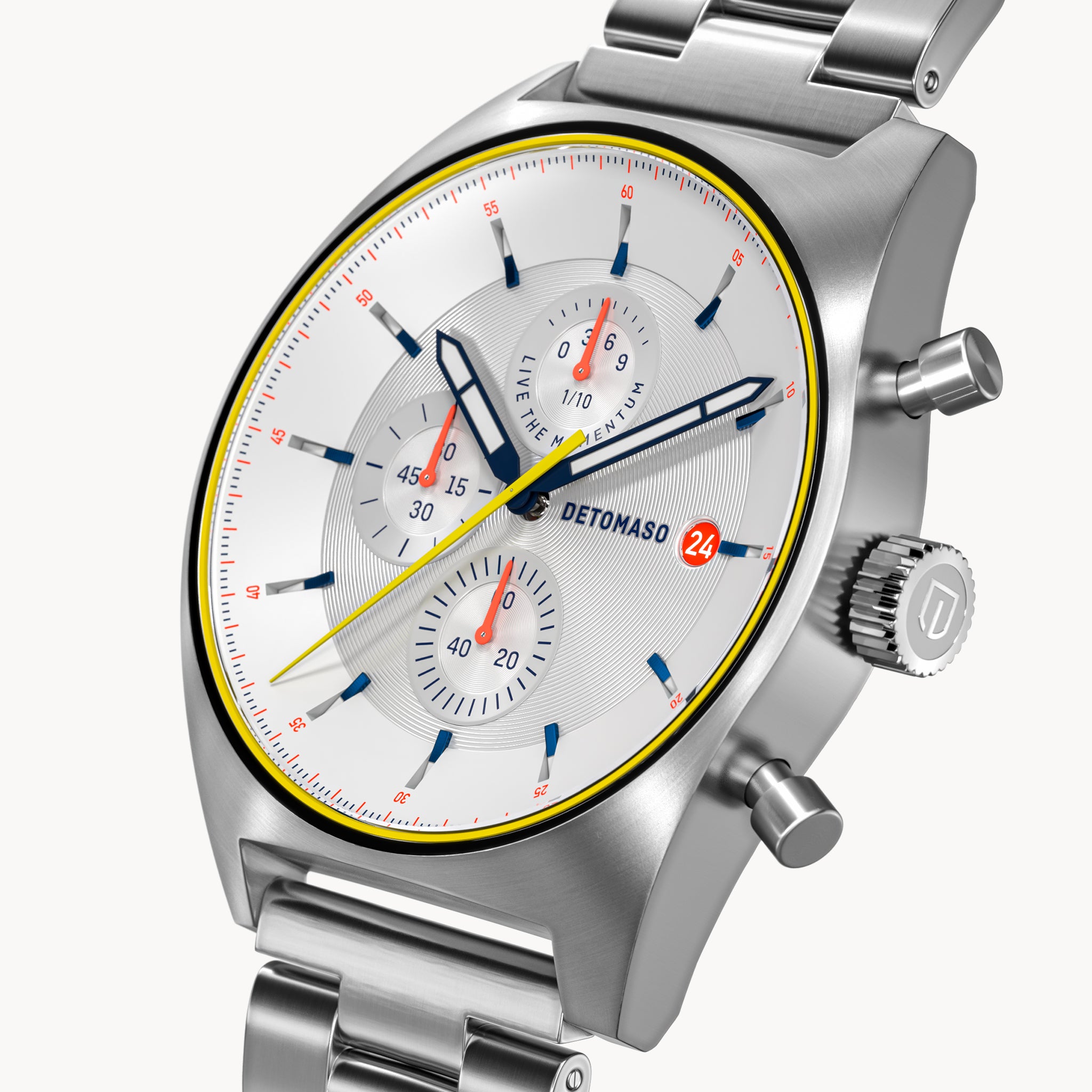 D10 CHRONOGRAPH LIMITED EDITION WHITE - Stainless steel Silver Brushed - Detomaso Watches