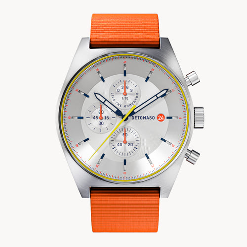 D10 CHRONOGRAPH LIMITED EDITION WHITE - Ocean Plastic Orange Woven - Detomaso Watches