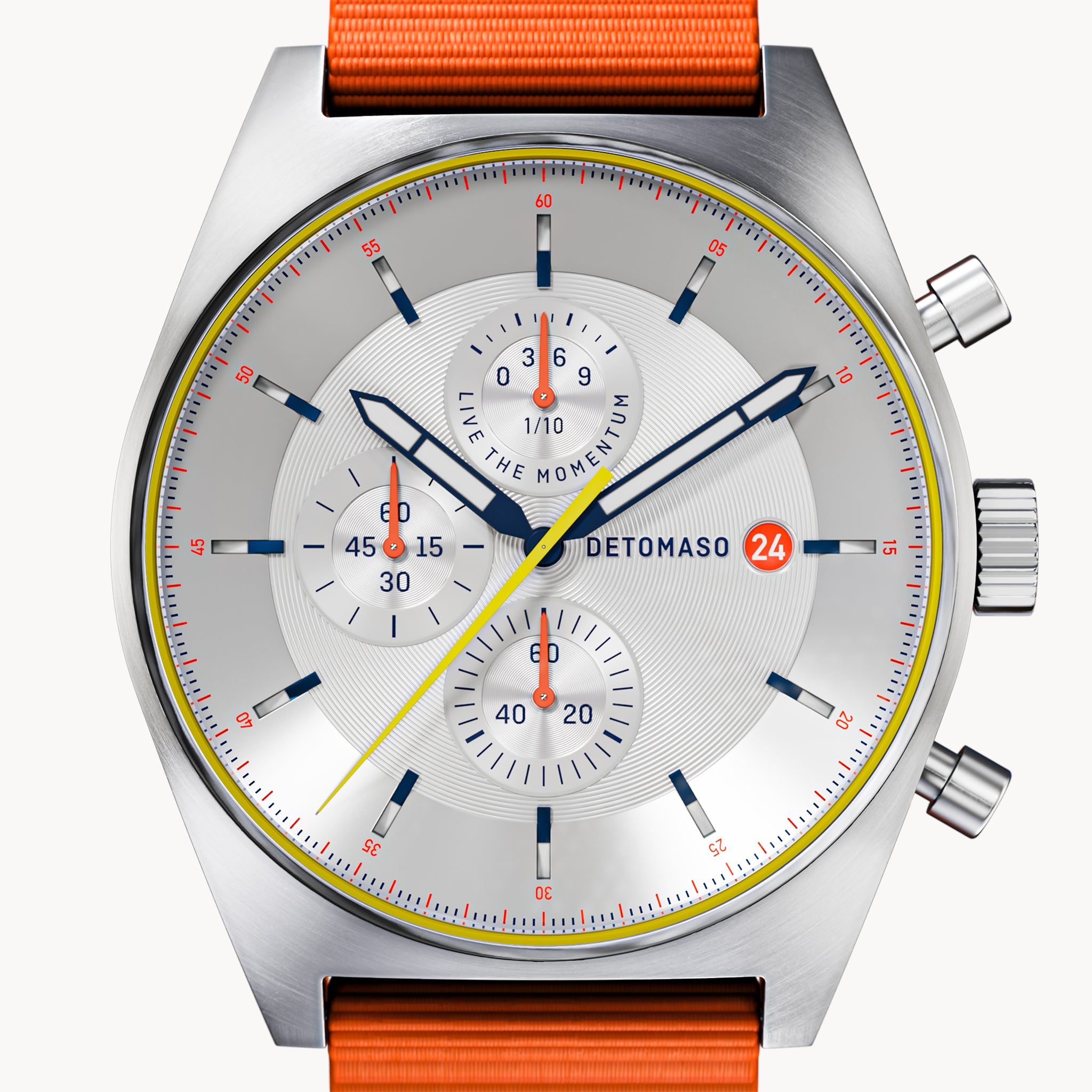 D10 CHRONOGRAPH LIMITED EDITION WHITE - Ocean Plastic Orange Woven - Detomaso Watches
