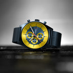 D10 CHRONOGRAPH LIMITED EDITION BLUE YELLOW - Mesh Dark blue Brushed - Detomaso Watches