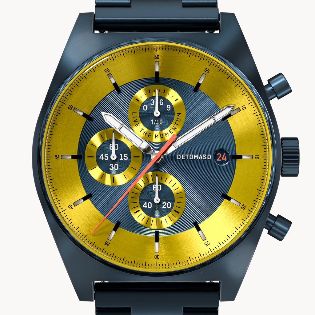 D10 CHRONOGRAPH LIMITED EDITION BLUE YELLOW - Stainless steel Dark blue Brushed - Detomaso Watches