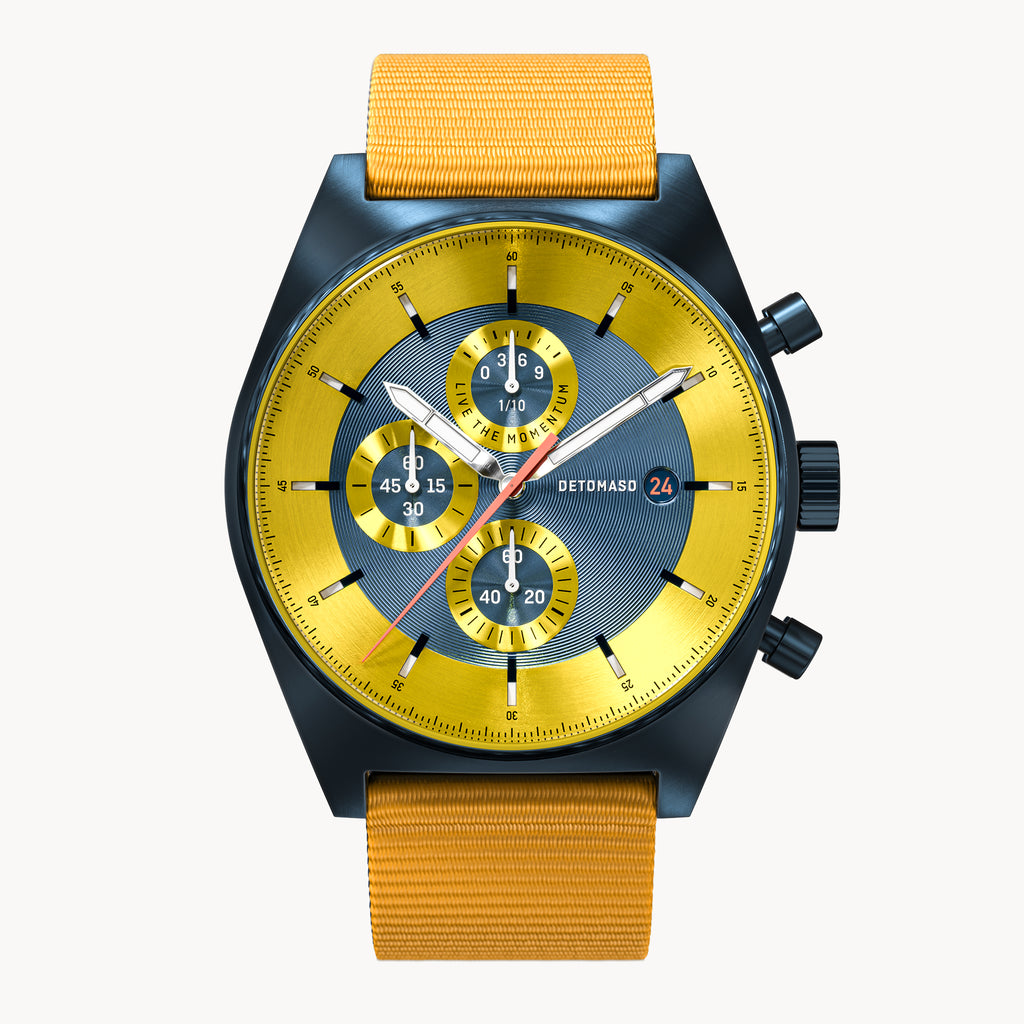D10 CHRONOGRAPH LIMITED EDITION BLUE YELLOW - Ocean Plastic Yellow Woven - Detomaso Watches