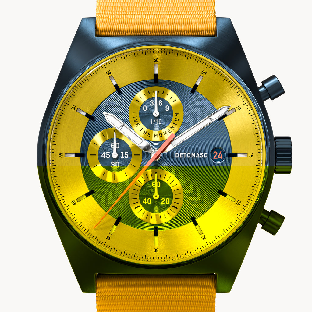 D10 CHRONOGRAPH LIMITED EDITION BLUE YELLOW - Ocean Plastic Yellow Woven - Detomaso Watches