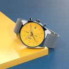 D10 CHRONOGRAPH GIALLO - Mesh Silver Glossy - Detomaso Watches