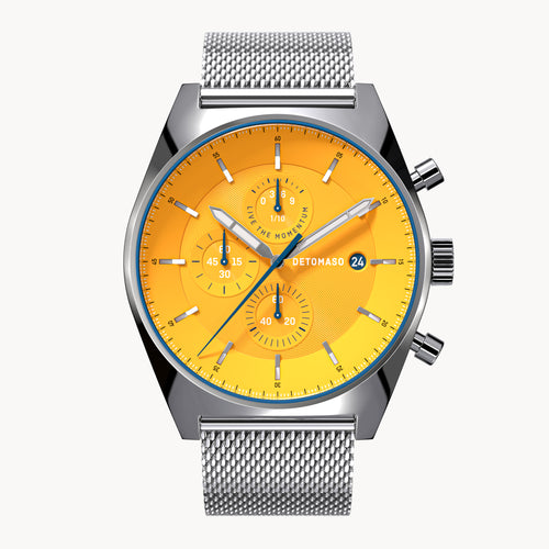 D10 CHRONOGRAPH GIALLO - Mesh Silver Glossy - Detomaso Watches