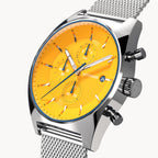 D10 CHRONOGRAPH GIALLO - Mesh Silver Glossy - Detomaso Watches