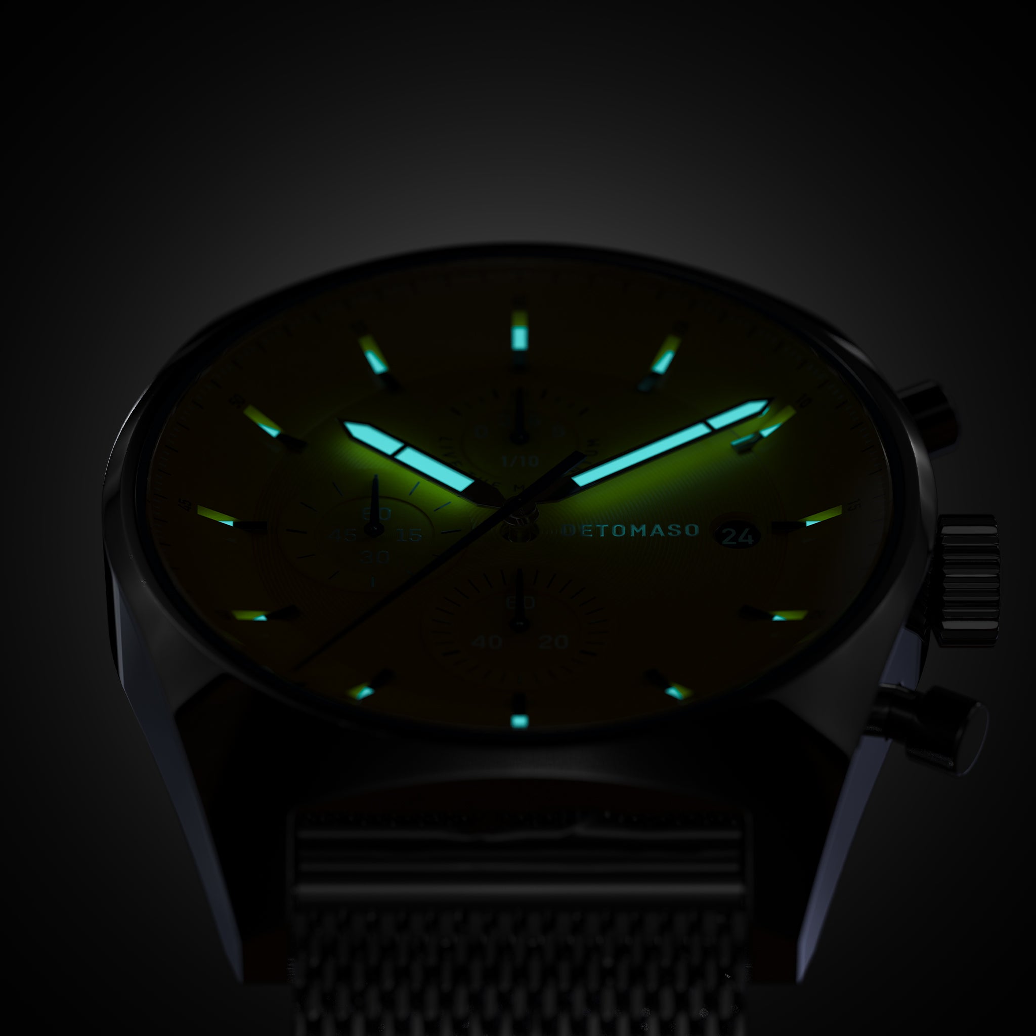 D10 CHRONOGRAPH GIALLO - Mesh Silver Glossy - Detomaso Watches