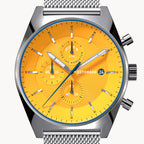 D10 CHRONOGRAPH GIALLO - Mesh Silver Glossy - Detomaso Watches