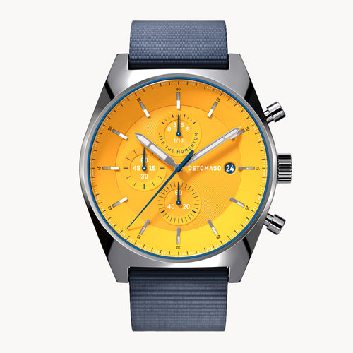 D10 CHRONOGRAPH GIALLO - Ocean Plastic Dark blue Woven - Detomaso Watches