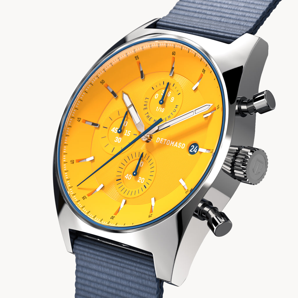 D10 CHRONOGRAPH GIALLO - Ocean Plastic Dark blue Woven - Detomaso Watches