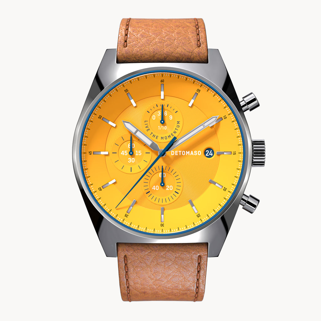 D10 CHRONOGRAPH GIALLO - Leather Brown Venere - Detomaso Watches