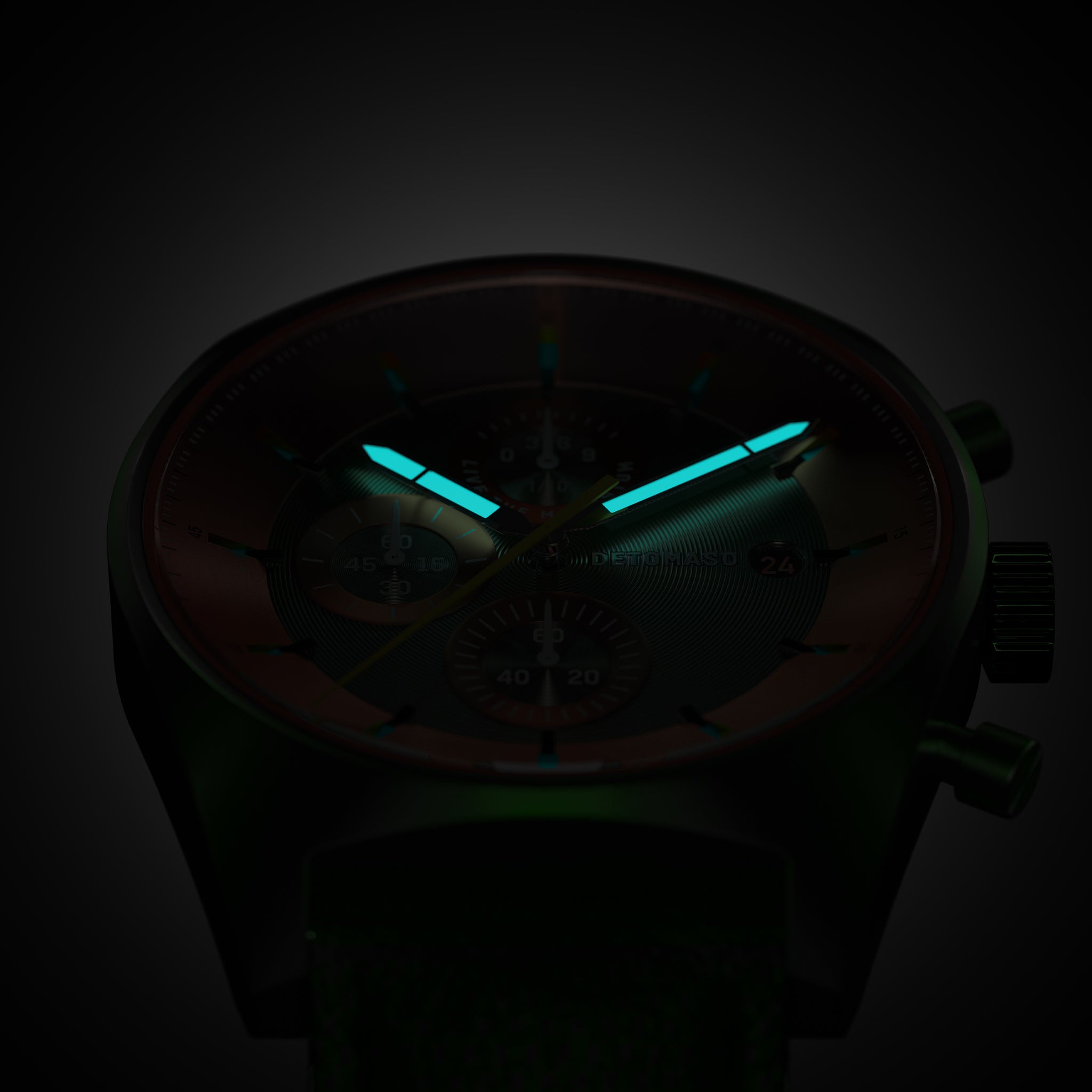 D10 CHRONOGRAPH OLIVE ORANGE - Mesh Olive Brushed - Detomaso Watches