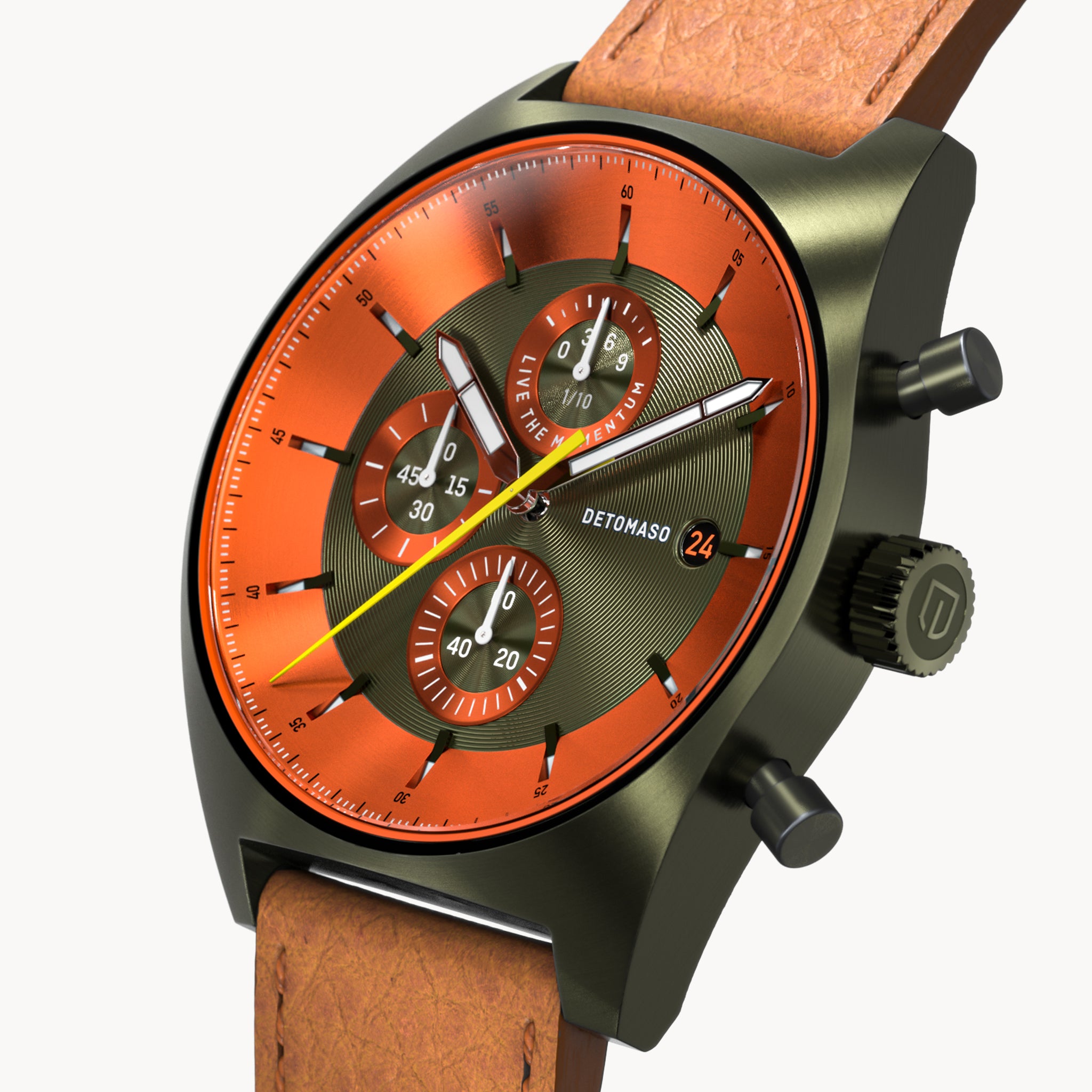 D10 CHRONOGRAPH OLIVE ORANGE - Leather Brown Venere - Detomaso Watches