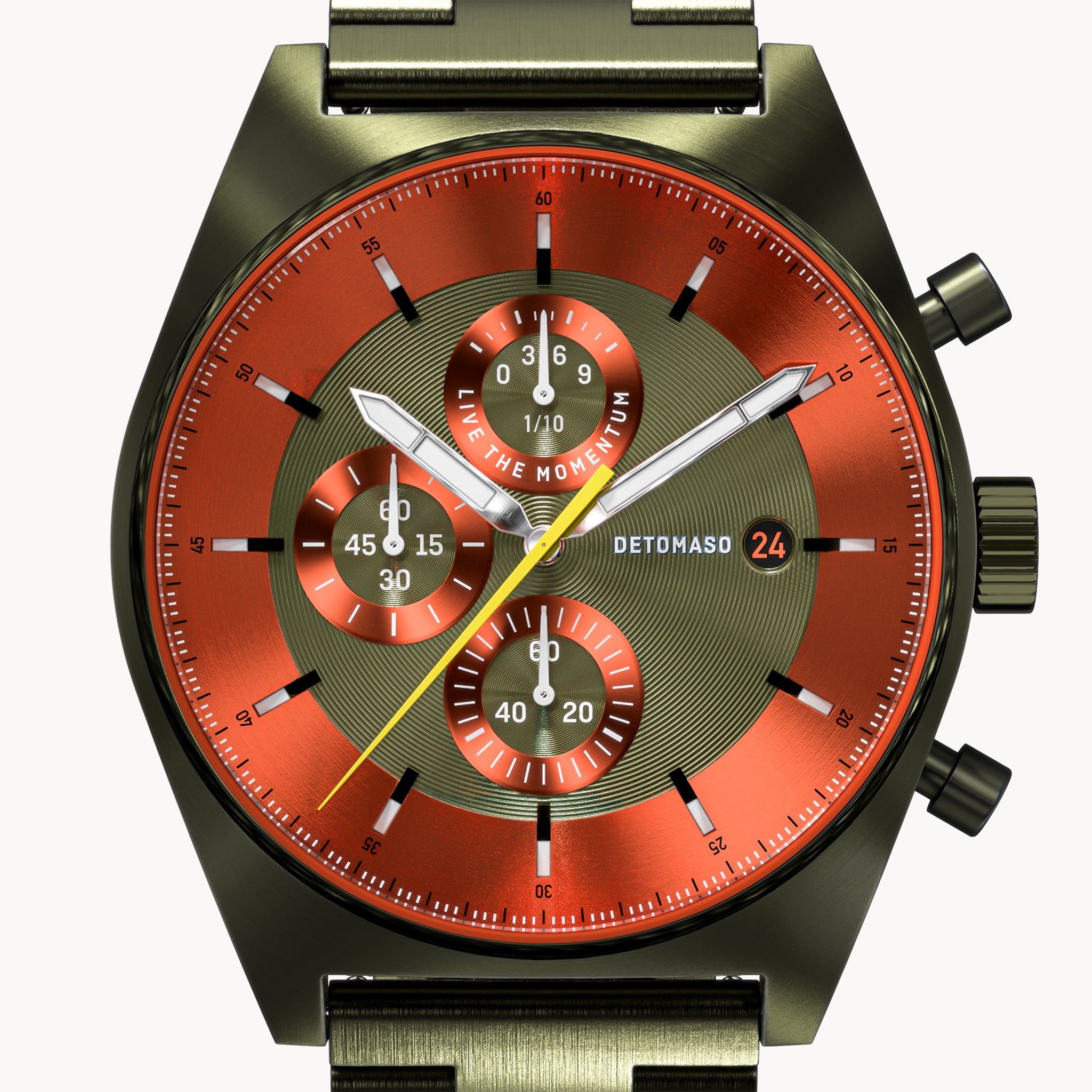 D10 CHRONOGRAPH OLIVE ORANGE - Stainless steel Olive Brushed - Detomaso Watches