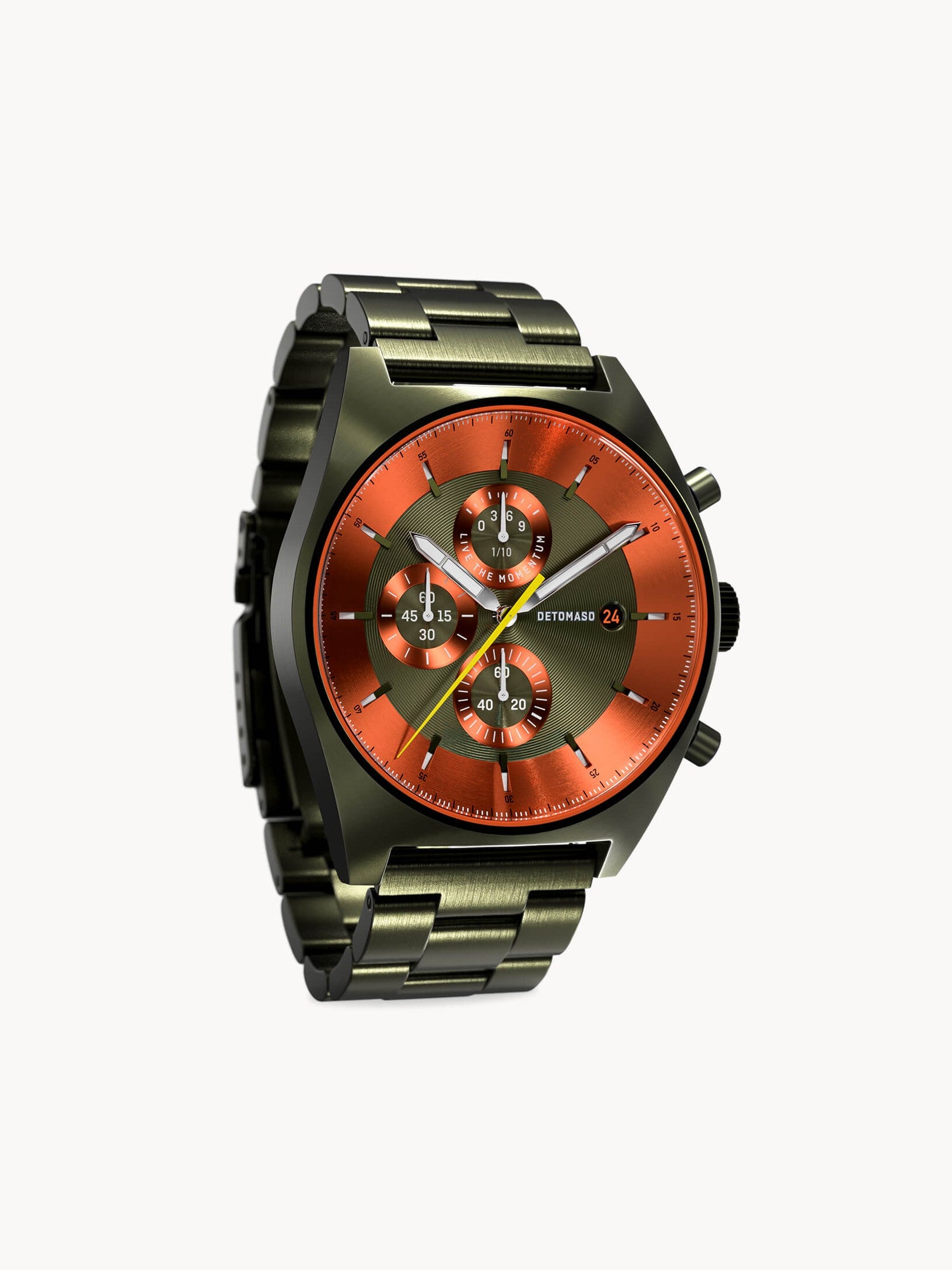 Watch D10 Chronograph Olive Green Orange Stainless Steel Olive