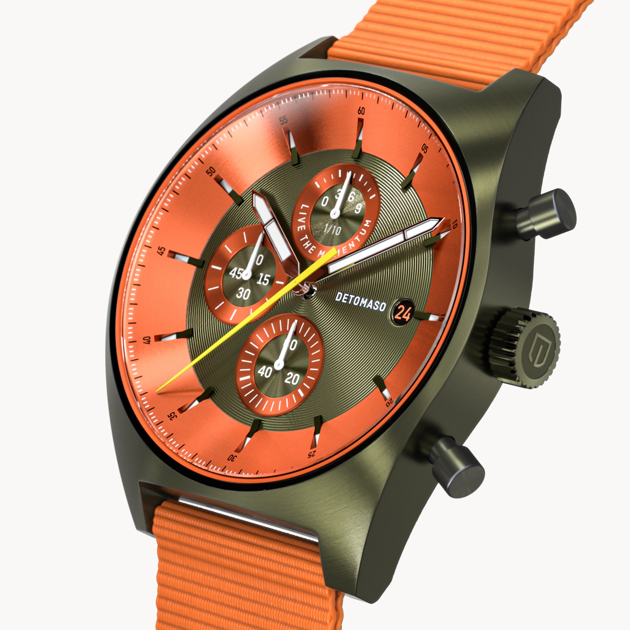 D10 CHRONOGRAPH OLIVE ORANGE - Ocean Plastic Orange Woven - Detomaso Watches