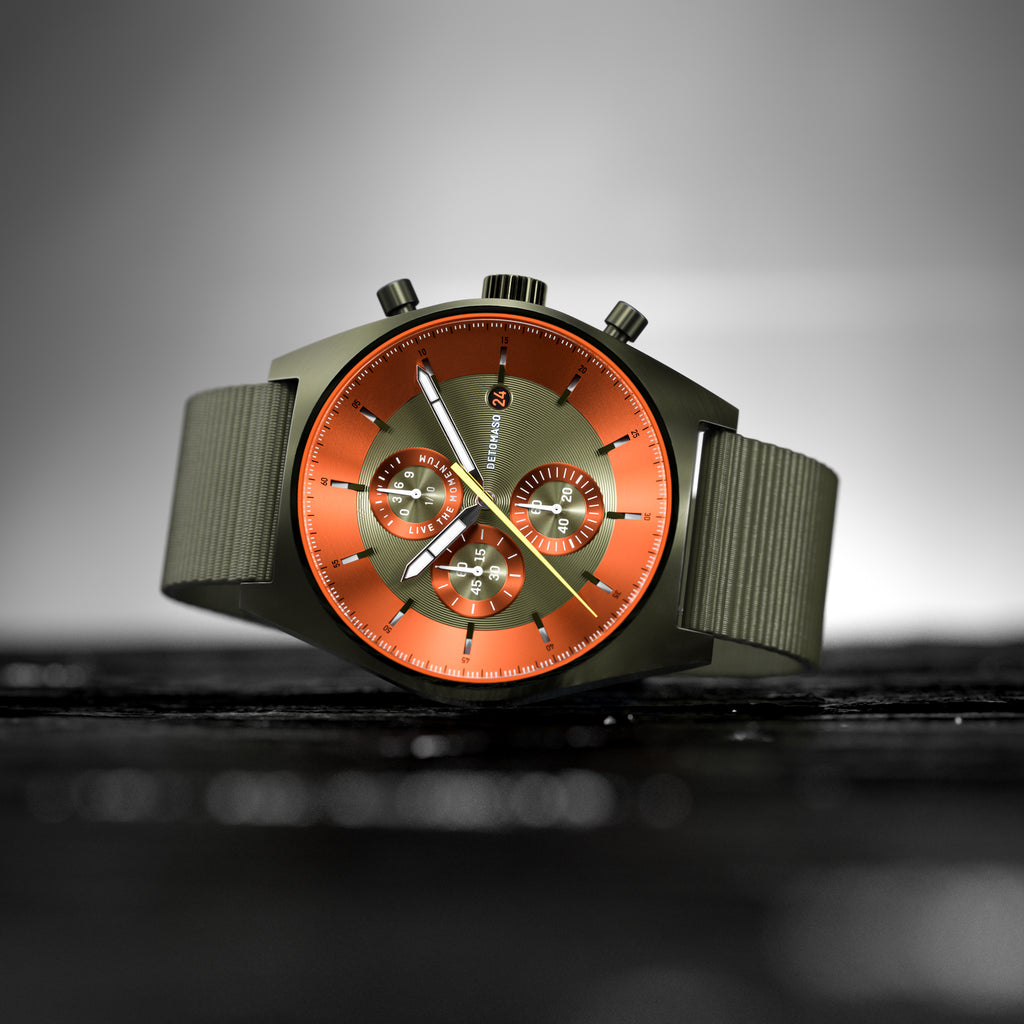 D10 CHRONOGRAPH OLIVE ORANGE - Ocean Plastic Olive Woven - Detomaso Watches