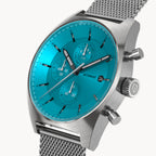 D10 CHRONO MINTY BLUE - Mesh Silver Brushed - Detomaso Watches