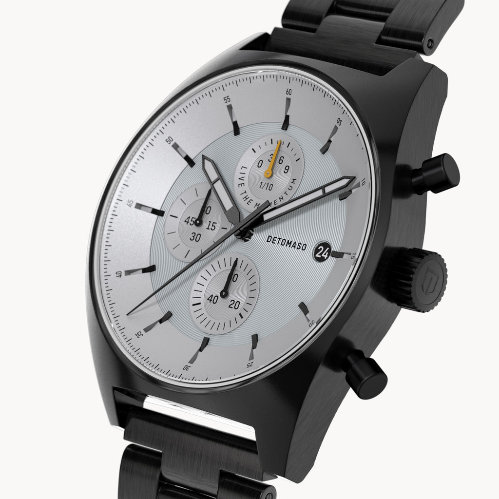 D10 CHRONO BLACK WHITE - Stainless steel Black Brushed - Detomaso Watches