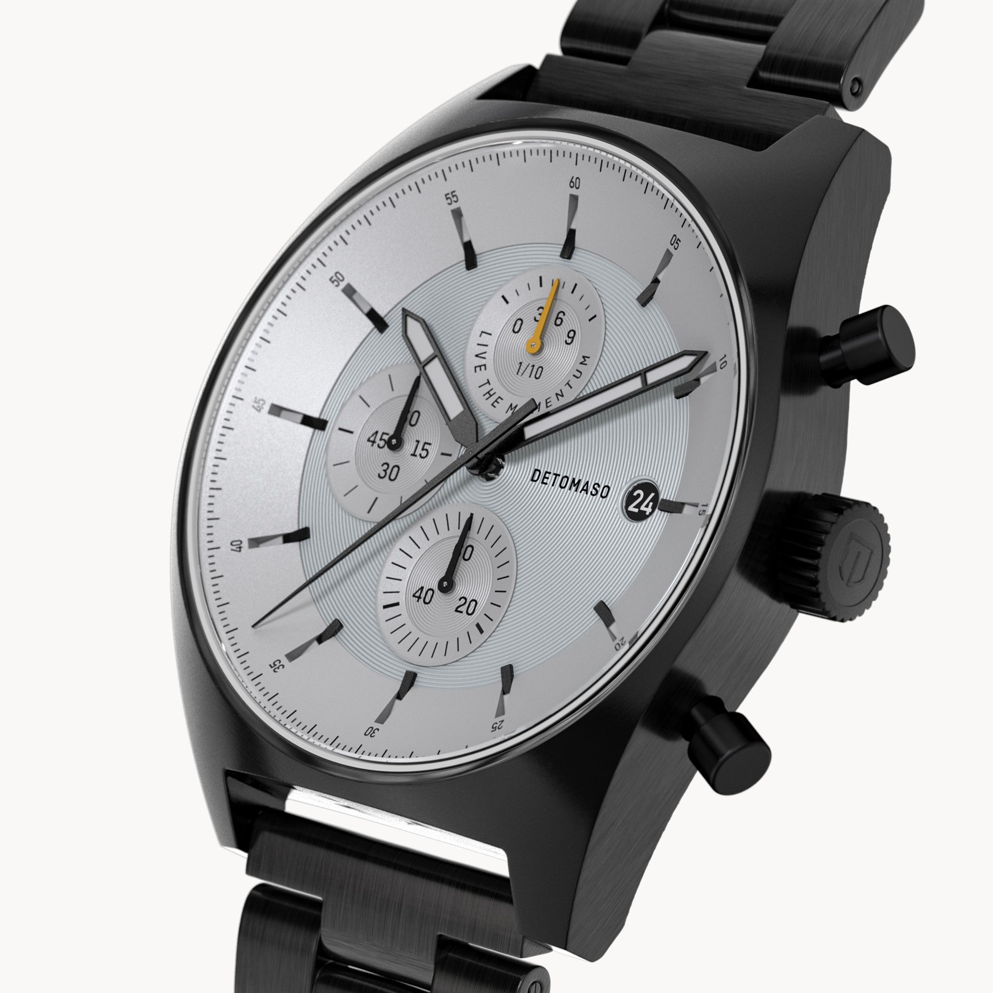 D10 CHRONO BLACK WHITE - Stainless steel Black Brushed - Detomaso Watches