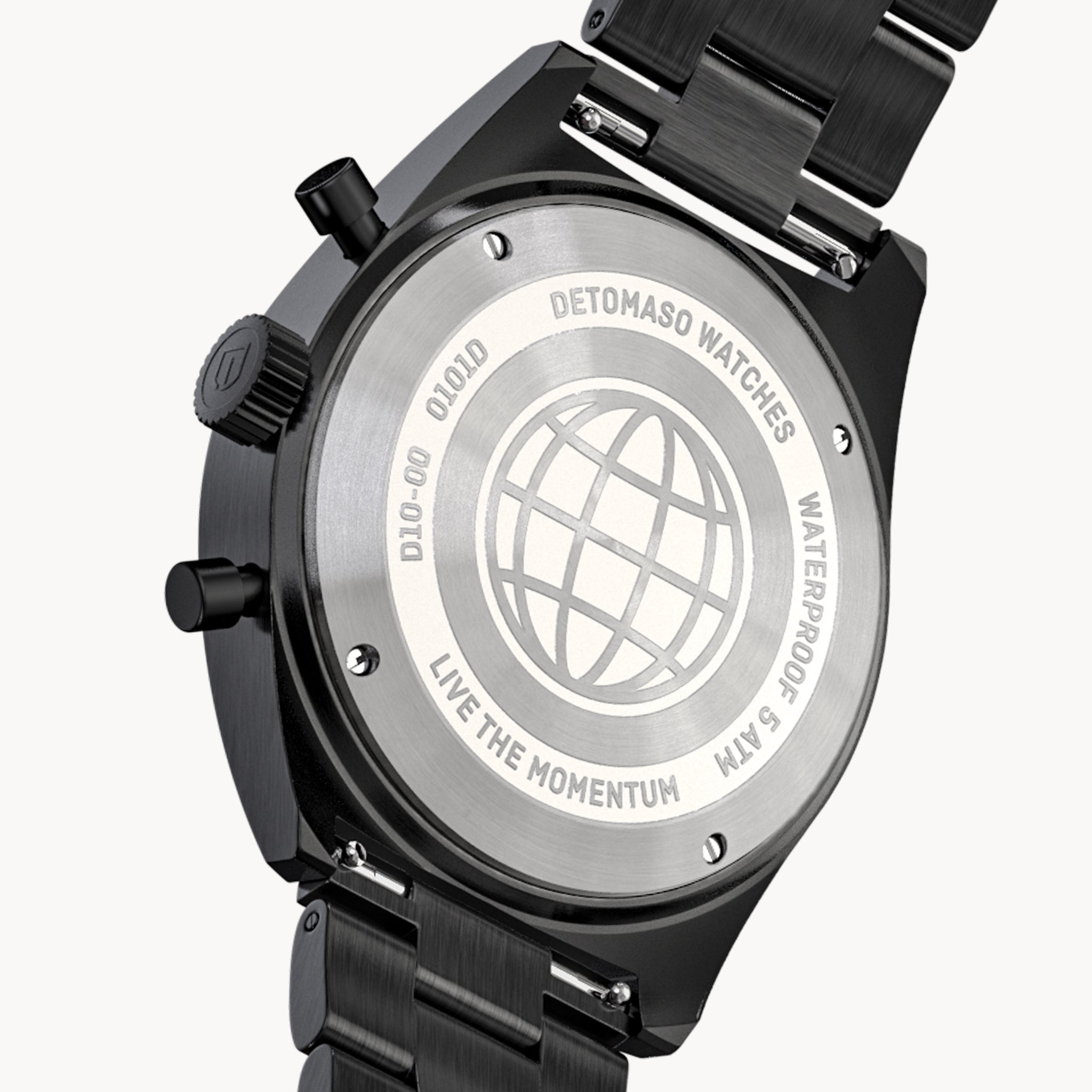 D10 CHRONO BLACK WHITE - Stainless steel Black Brushed - Detomaso Watches