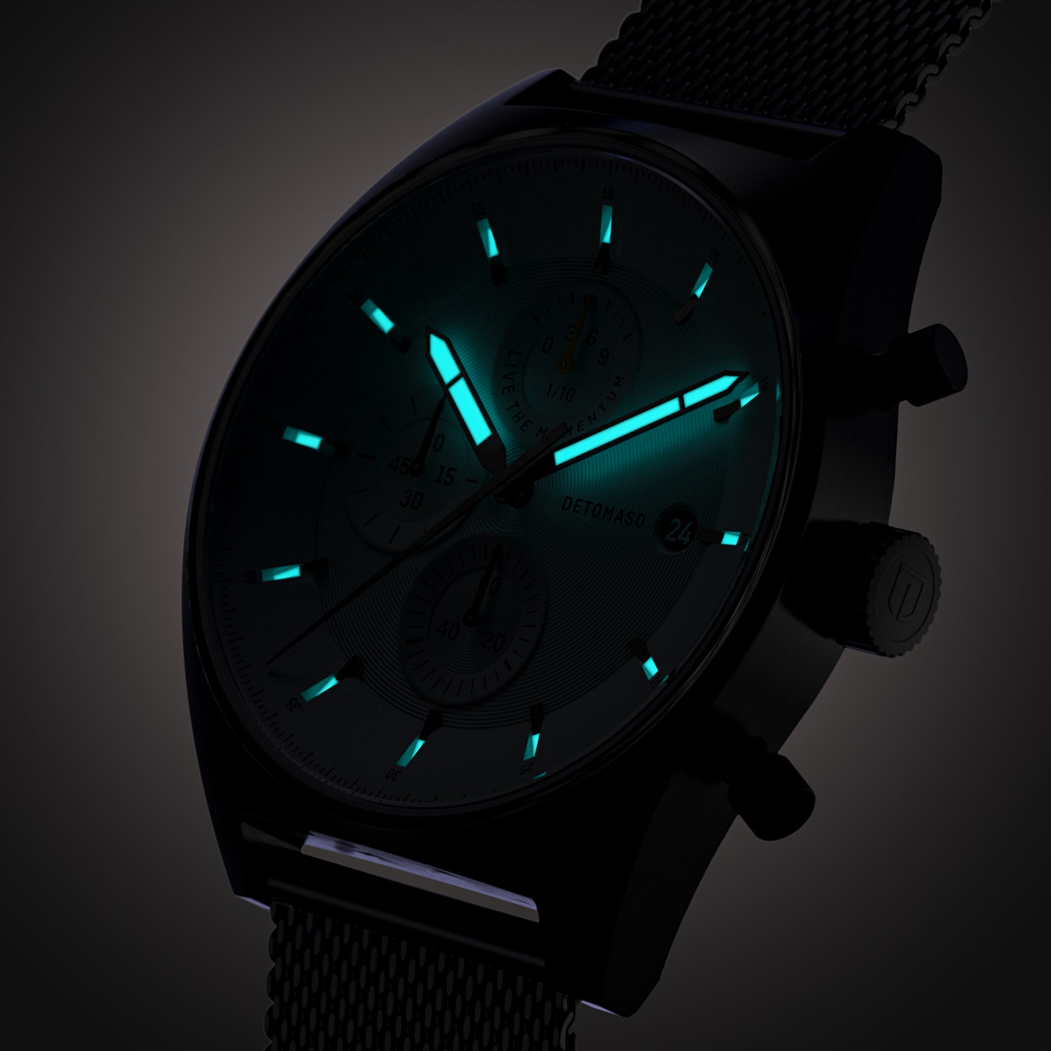 D10 CHRONO BLACK WHITE - Mesh Black Brushed Matte - Detomaso Watches