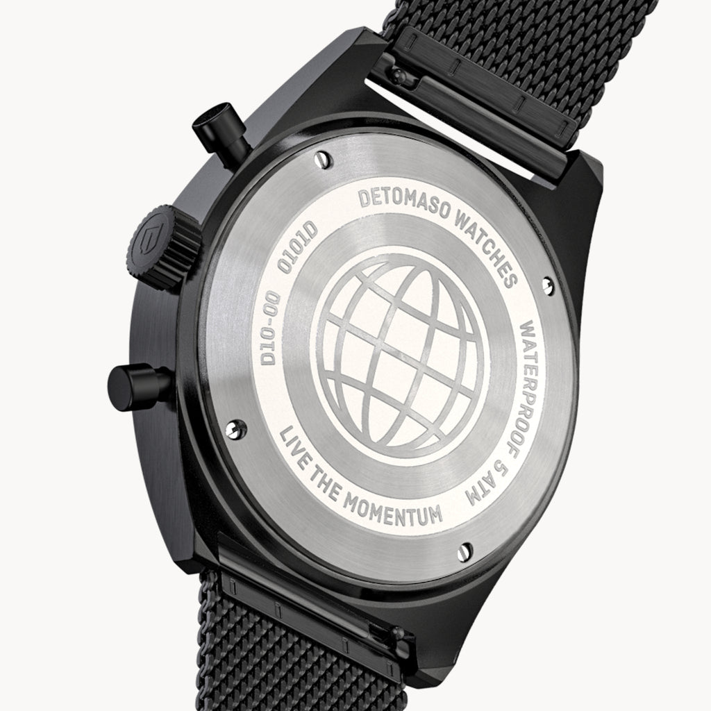 D10 CHRONO BLACK WHITE - Mesh Black Brushed Matte - Detomaso Watches