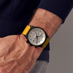 D10 CHRONO BLACK WHITE - Ocean Plastic Yellow Woven - Detomaso Watches