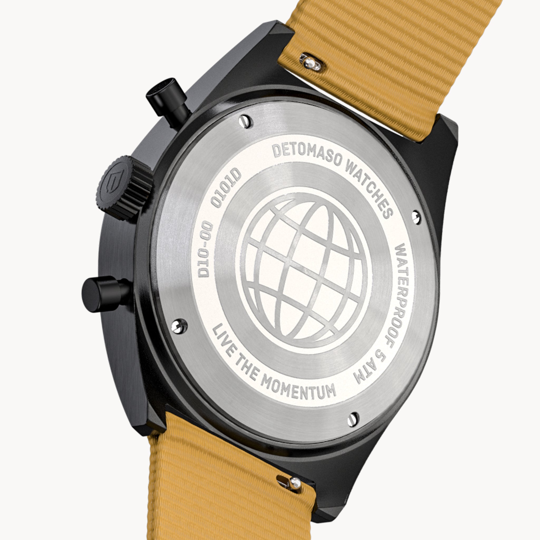 D10 CHRONO BLACK WHITE - Ocean Plastic Yellow Woven - Detomaso Watches
