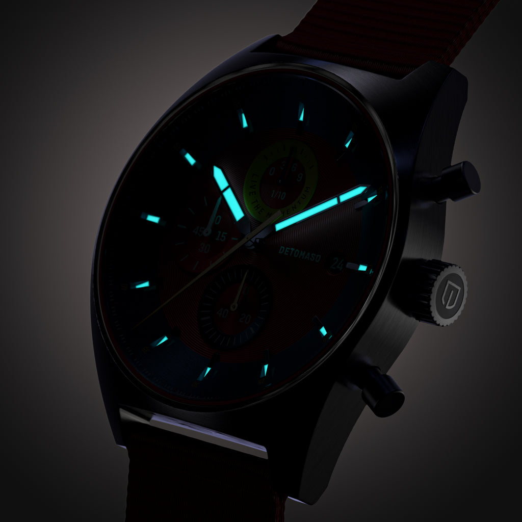 D10 CHRONO BLUE RED - Ocean Plastic Red Woven - Detomaso Watches
